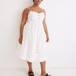 NWT Madewell Linen-Cotton Cami Button-Front Midi Dress
